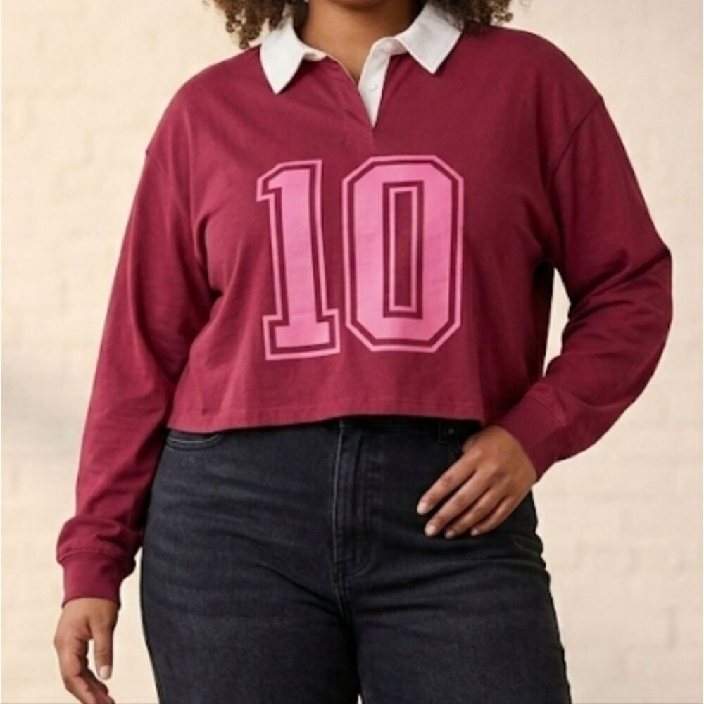 Mighty Fine Burgundy Long Sleeve Shirt with Pink Number 10 Size 2X
